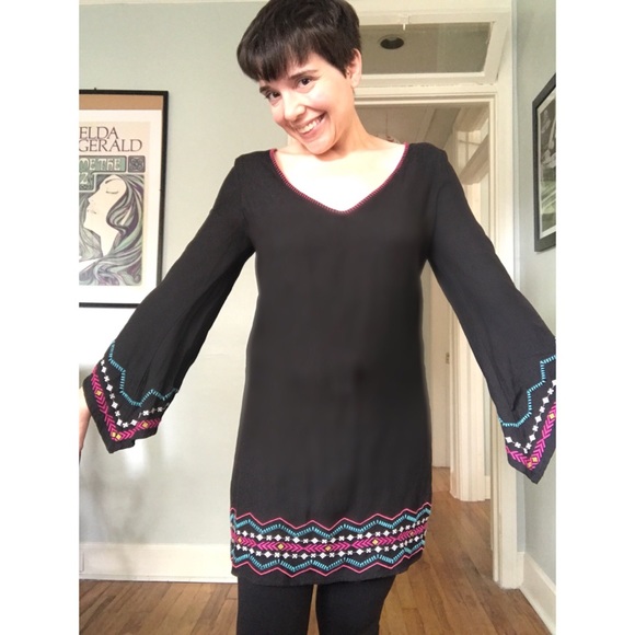 Love Stitch Tops - Boho black tunic